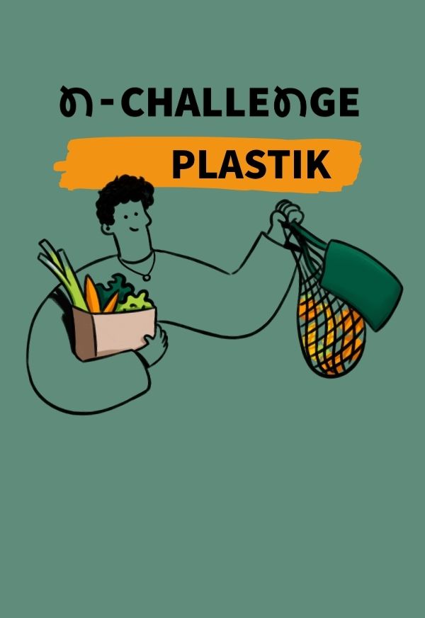 eine Illustration von einer Person, die Gemüse in einer Papiertüte eingekauft hat
